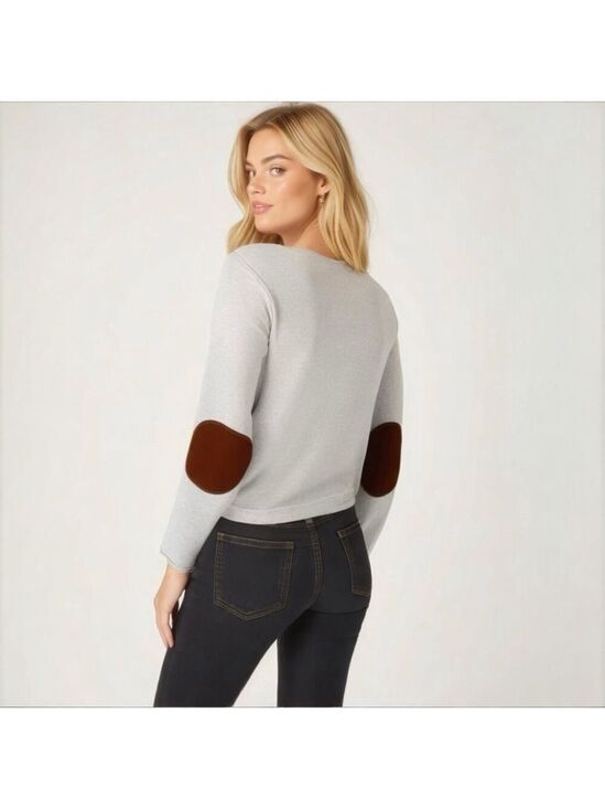 H&M Sweaters - H&M Sweatshirt Elbow Pads Cropped Womens Size 6 Beige Brown Neutral Minimalist